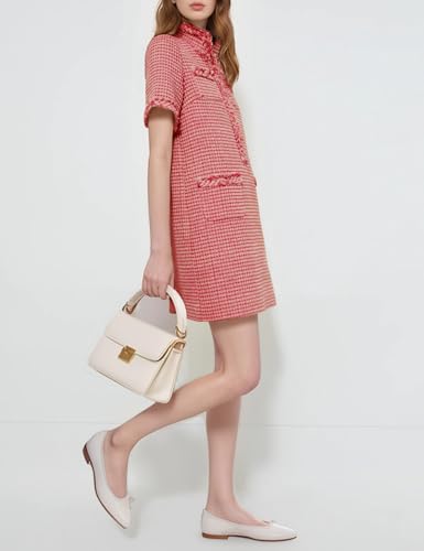 PEHMEA Women's Tweed Dress, Short Sleeve Straight Tube Mini Dress with Pockets for Business Party Work(Red-S) - Image 3
