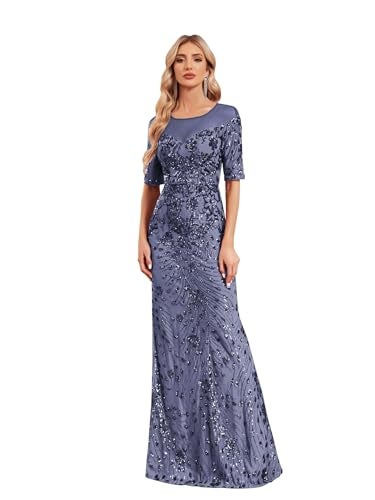 XUIBOL Short Sleeve Glitter Mermaid Evening Dress for Mother of The Bride Patchwork Women's Sequin Formal Gown Airy Blue XXL - Image 1