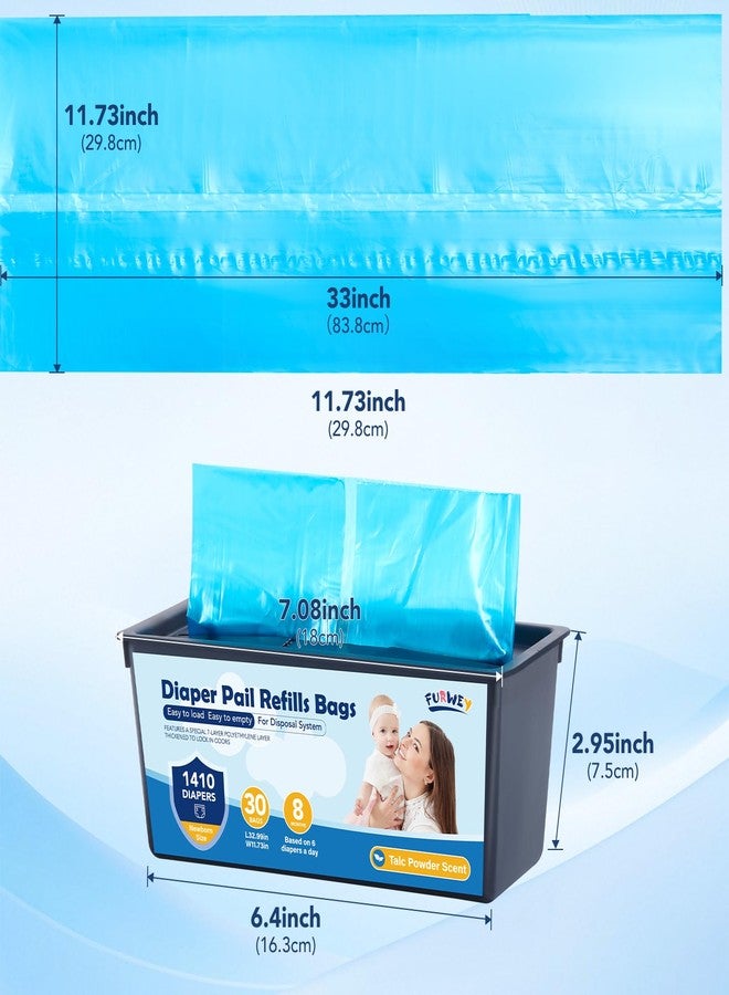 FURWEY Diaper Pail Refill Bags 30 Bags Per Refill，Compatible with Genie Easy Roll Signature Diaper Pails Holds Up to 5640 Newborn Diapers 7 Layer Odor Barrier Technology 4PACK (120 Bags) - Image 2