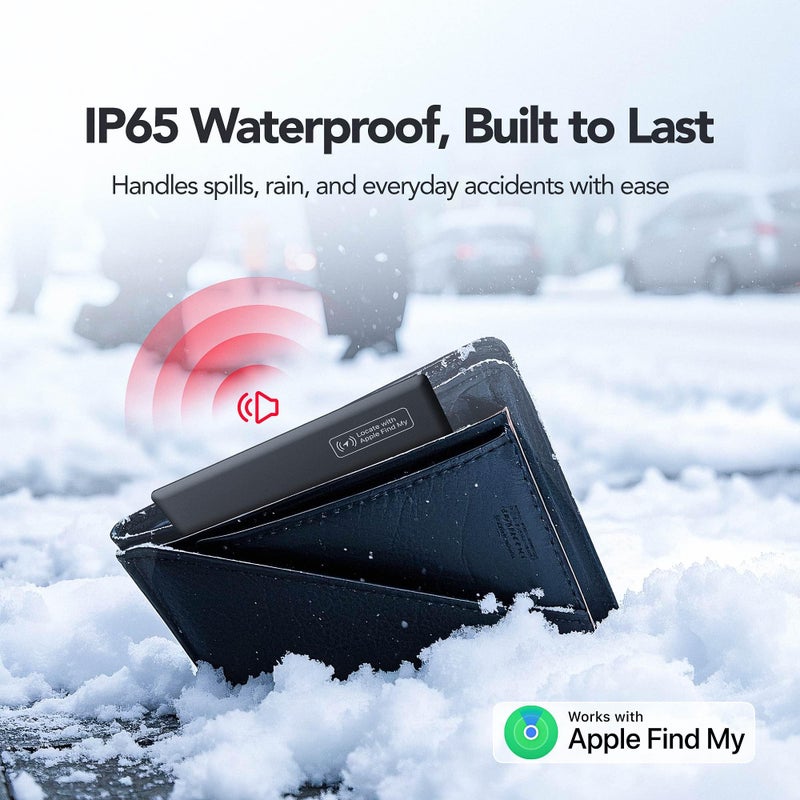 PAKCQNH [Apple MFi Certified] (iOS Only) Wallet Tracker Card,Air-Tag Wallet Card,Find My Trarcking Card,Waterproof Design,Item Locator for Wallet,Keys, Luggage,Bags, Passport,Purse,120DB (Black) - Image 4