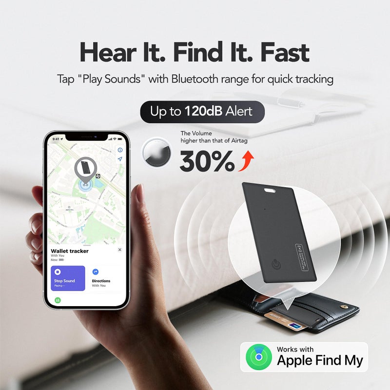 PAKCQNH [Apple MFi Certified] (iOS Only) Wallet Tracker Card,Air-Tag Wallet Card,Find My Trarcking Card,Waterproof Design,Item Locator for Wallet,Keys, Luggage,Bags, Passport,Purse,120DB (Black) - Image 5