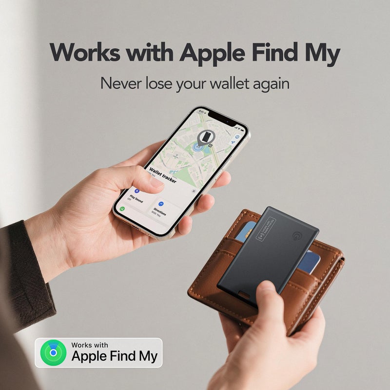 PAKCQNH [Apple MFi Certified] (iOS Only) Wallet Tracker Card,Air-Tag Wallet Card,Find My Trarcking Card,Waterproof Design,Item Locator for Wallet,Keys, Luggage,Bags, Passport,Purse,120DB (Black) - Image 2