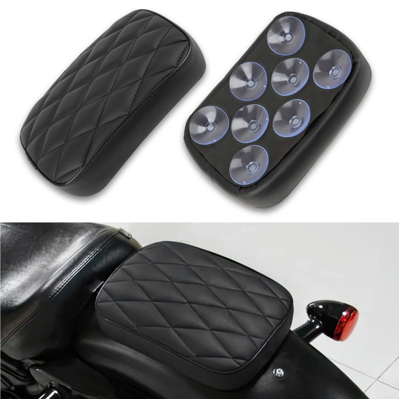 DREAMIZER Motorcycle Leather Pillion Rear Passenger Pad Seat 8 Suction Cups Black Liamond Rectangular Seat Compatible with Harley Cruiser Chopper Custom Dyna Sportster Softail Touring XL883 1200 48 - Image 2