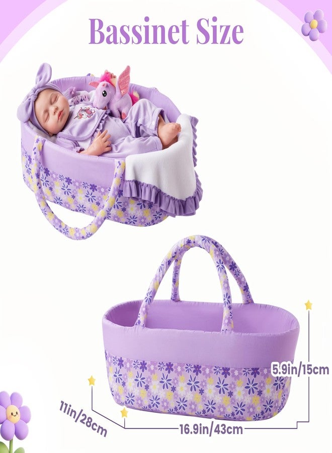 BABESIDE 8 Pcs Reborn Baby Doll Accessories Set - Includes Doll Clothes, Bassinet, Soft Toy, Bottle & More for Girls, Fits 17-22 Inch Dolls(Not Dolls) - Image 2