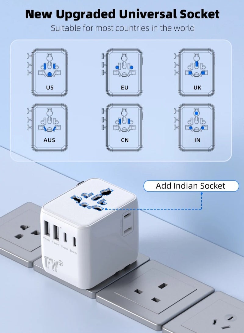 Universal Travel Plug Adapter  Charger with Dual 17 w USB Type C 2AC Socket International Worldwide Accessory From AL GHAFA