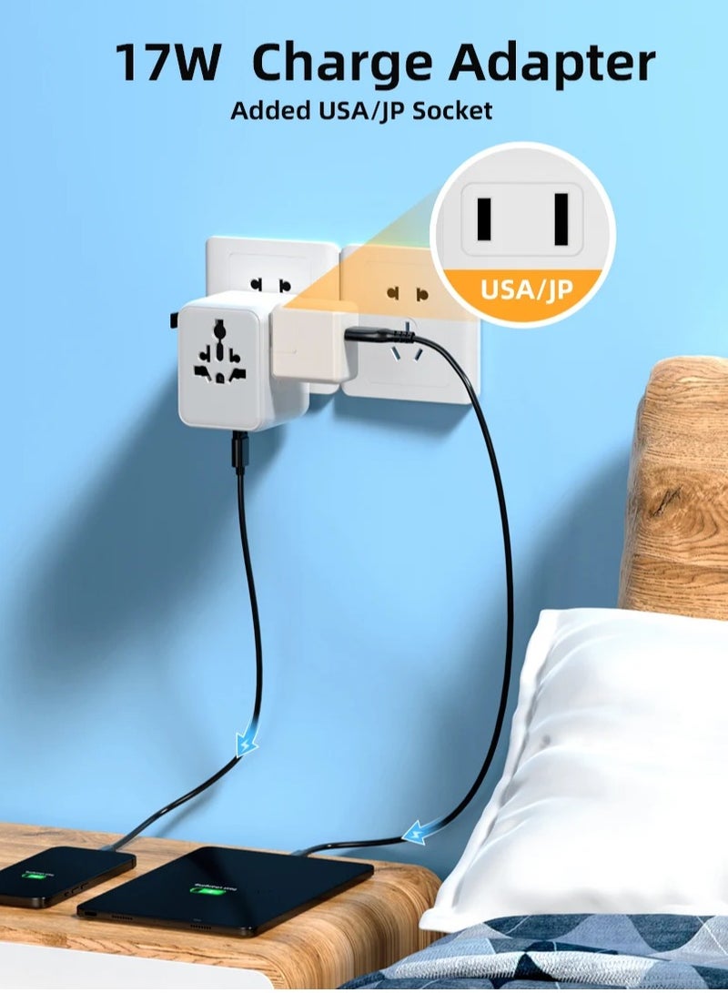 Universal Travel Plug Adapter  Charger with Dual 17 w USB Type C 2AC Socket International Worldwide Accessory From AL GHAFA