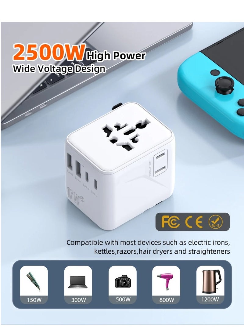 Universal Travel Plug Adapter  Charger with Dual 17 w USB Type C 2AC Socket International Worldwide Accessory From AL GHAFA