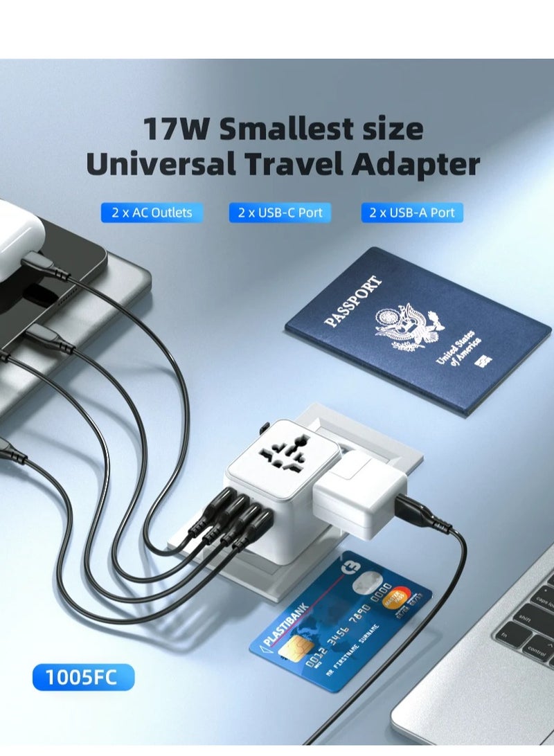Universal Travel Plug Adapter  Charger with Dual 17 w USB Type C 2AC Socket International Worldwide Accessory From AL GHAFA