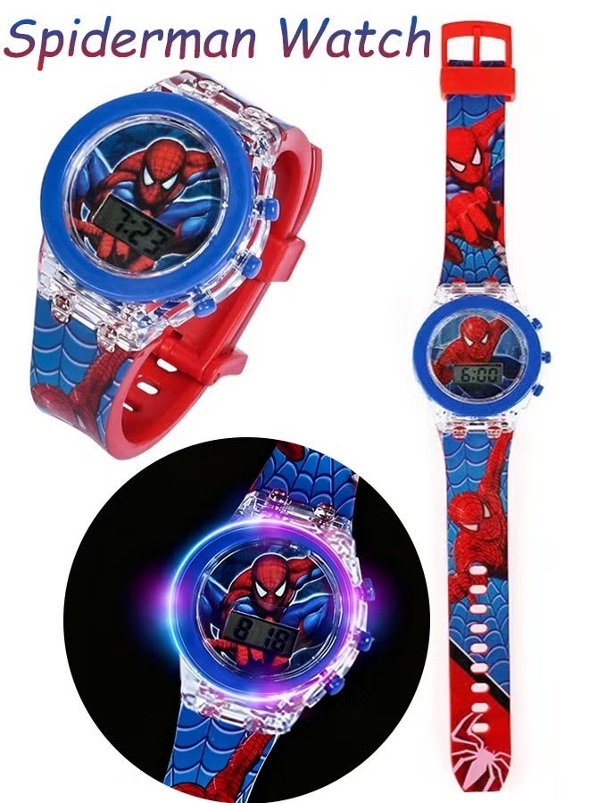SPIDERMAN Kids Cartoon Light Emitting Watch Flashing LED Frame Digital Time Display Red Blue Design Durable Plastic Case Adjustable Silicone Strap Fits Wrists for Daily Wear School Activities Kids Gift Party - Image 1
