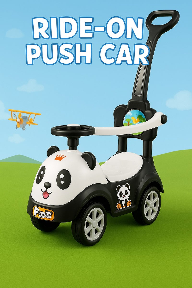 AL-SHARQIAH GROUP 3-in-1 Activity Ride-On Toy with Push Handle & Musical Steering Wheel – Kids Push Car & Wiggle Car, Cute Cartoon Face, Silent Wheels, Music, No Gears or Pedals – Twist Turn & Wiggle to Steer – Perfect for Boys, Girls, Infants & Toddlers – 4-Wheel Ride-On in Black/White - Image 3