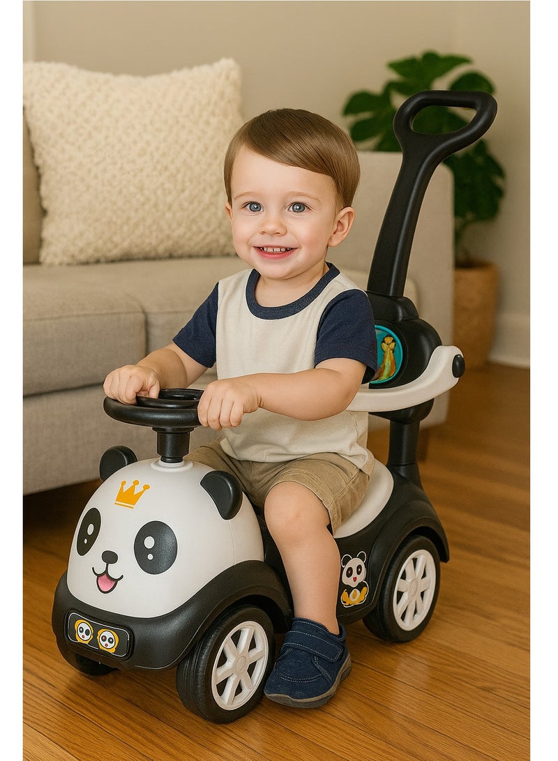 AL-SHARQIAH GROUP 3-in-1 Activity Ride-On Toy with Push Handle & Musical Steering Wheel – Kids Push Car & Wiggle Car, Cute Cartoon Face, Silent Wheels, Music, No Gears or Pedals – Twist Turn & Wiggle to Steer – Perfect for Boys, Girls, Infants & Toddlers – 4-Wheel Ride-On in Black/White - Image 2