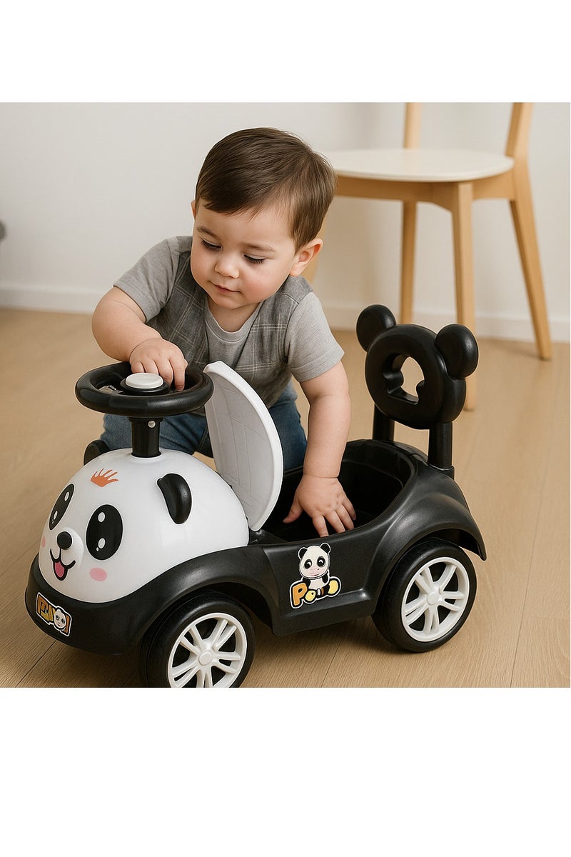 AL-SHARQIAH GROUP 3-in-1 Activity Ride-On Toy with Push Handle & Musical Steering Wheel – Kids Push Car & Wiggle Car, Cute Cartoon Face, Silent Wheels, Music, No Gears or Pedals – Twist Turn & Wiggle to Steer – Perfect for Boys, Girls, Infants & Toddlers – 4-Wheel Ride-On in Black/White - Image 4