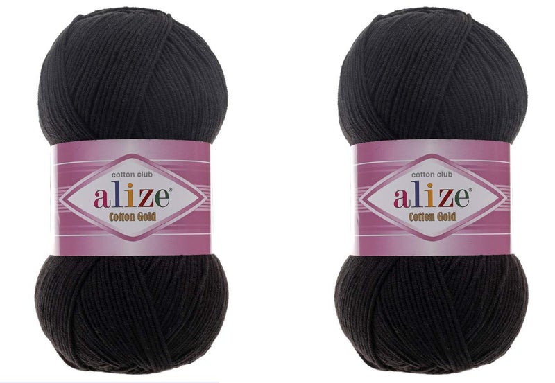 Alize Cotton Gold Yarn 55 Cotton 45 Acrylic Yarn Crochet Hand Knitting Art Lot of 2 Skeins 200gr 722yds 60Black