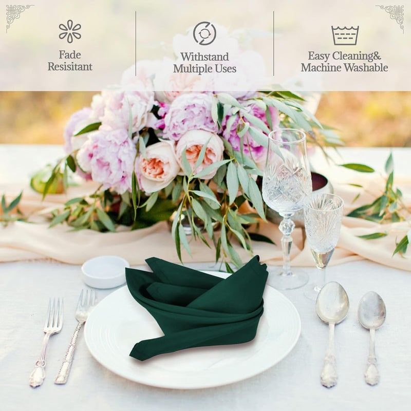 PLOYMONO Hunter Green Heavy Duty Cloth Napkins - 17 x 17 Inch Solid Washable Polyester Dinner Napkins - Set of 8 Napkins with Hemmed Edges - Great for Weddings, Parties, Banquets Dinner & More - Image 2