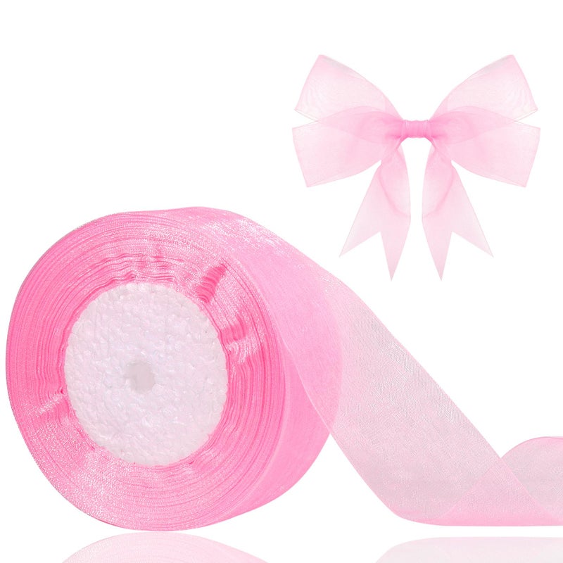 Hiswan 15 inch Sheer Organza Ribbon Pink Chiffon Ribbon for Gift Wrapping Christmas Halloween Decoration Wedding Bouquet Crafts 50 Yards