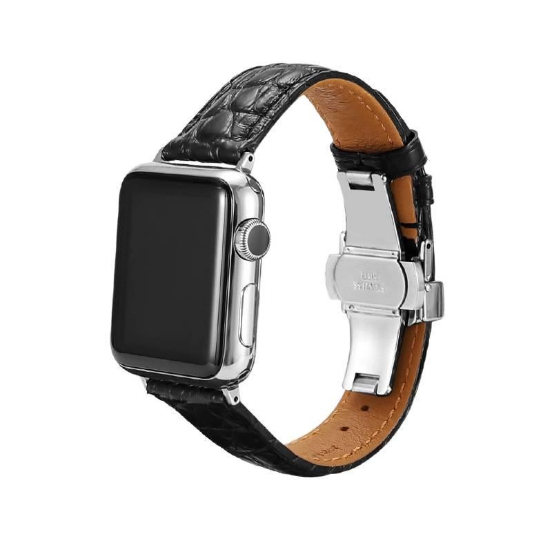 سوار ساعة ذكية سوار جلدي كلاسيكي متوافق باللون أسود قابل للتعديل مع Apple Watch 38/40/41/42/44/45/49mm بملاءمة قابلة للتعديل وحزام بديل - Image 1