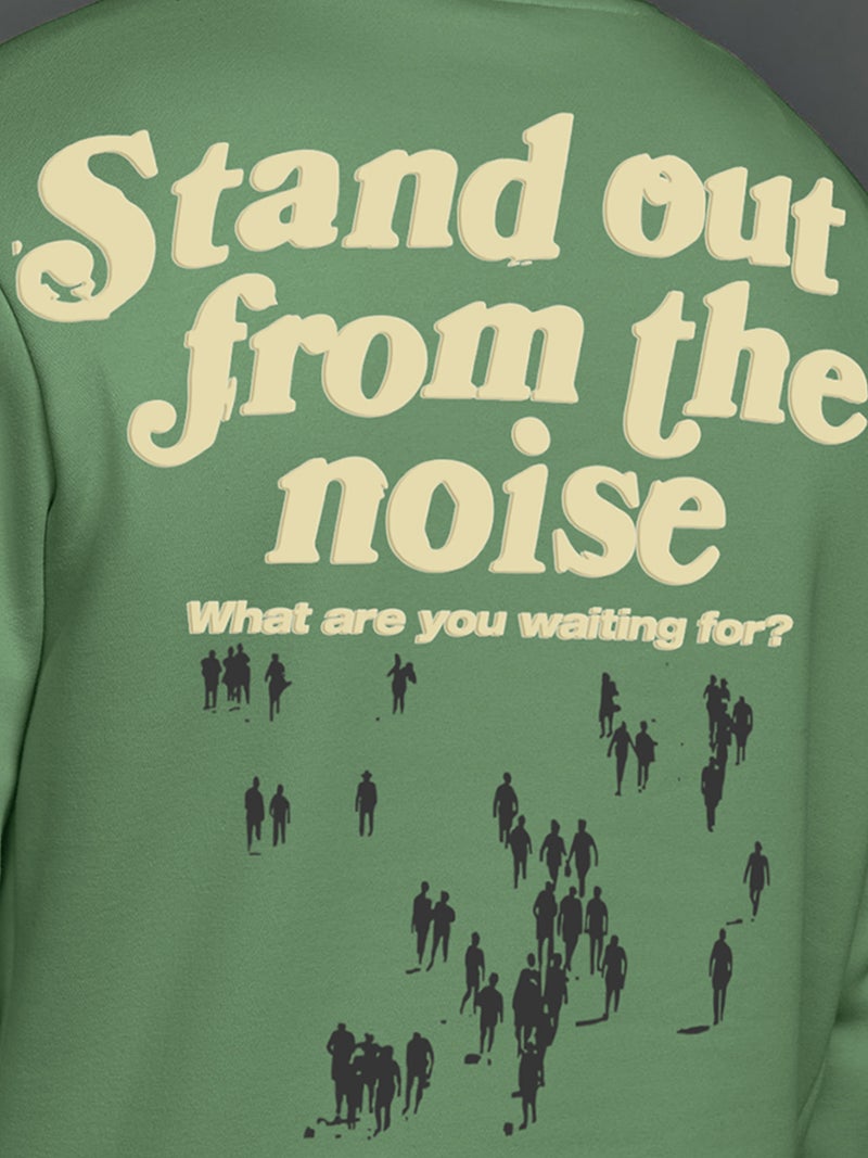 Maniac Mens Printed Round Neck Full Sleeve Hunter Green and Biscuit CottonFleece Oversized Sweatshirt - Image 5