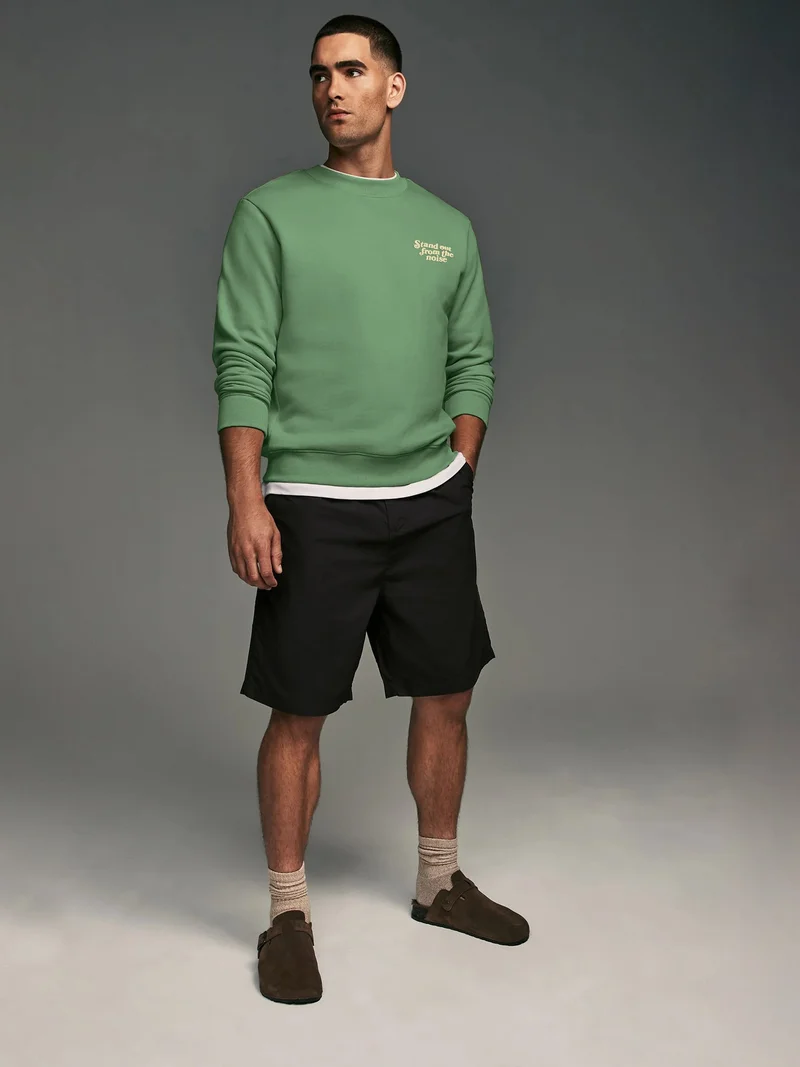 Maniac  Maniac Mens Printed Round Neck Full Sleeve Hunter Green and Biscuit CottonFleece Oversized Sweatshirt for Men | Best Price UAE
