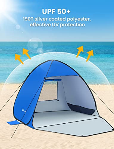 Glymnis Pop Up Beach Tent Instant Portable Sun Shade Shelter (L) 3-4 Persons UPF 50+ with Extendable Floor Zipper Door Automatic Easy Up Tent - Image 4