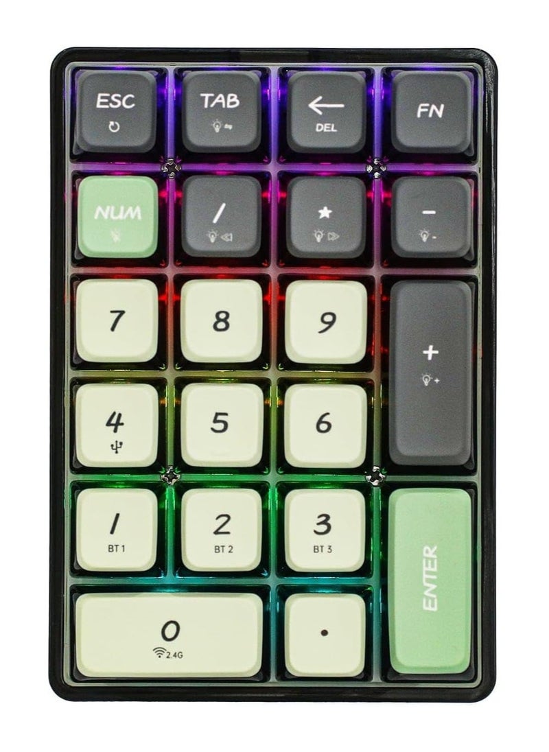 Leobog - K21 Wireless Mechanical Numeric Keypad for Tenkeyless Keyboard, Tri-Mode with Pudding Keycaps, Hot Swappable, RGB Ice Crystal Switch - Image 1