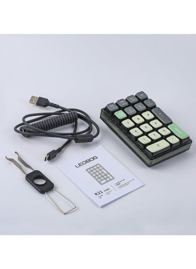 Leobog - K21 Wireless Mechanical Numeric Keypad for Tenkeyless Keyboard, Tri-Mode with Pudding Keycaps, Hot Swappable, RGB Ice Crystal Switch - Image 1