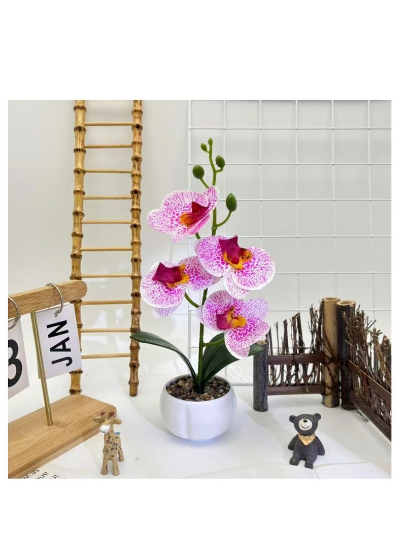 OASIS-TH Artificial Flowers Butterfly Orchid Potted Artificial Plant Bonsai Suitable For Office Hotel Living Room Wedding Party Home Decoration 30cm Pink 
