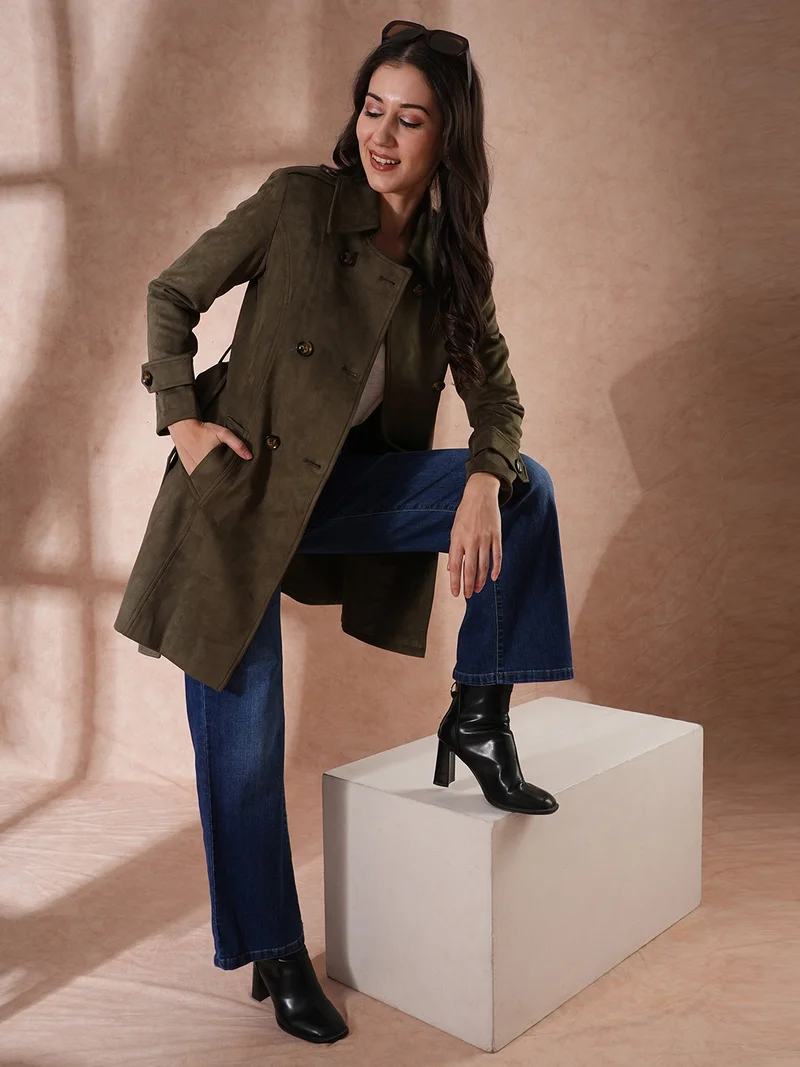 globus Women Double-Breasted Belted Pea Coat