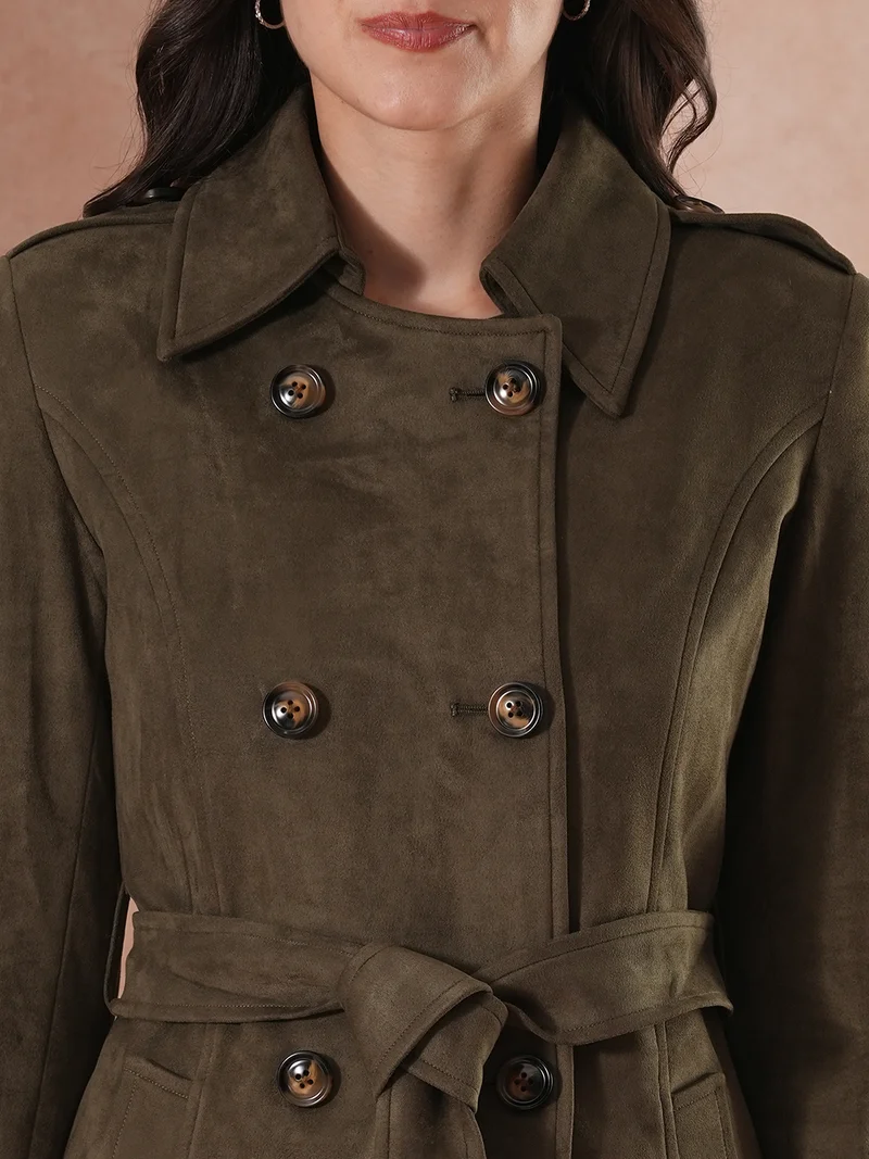 globus Women Double-Breasted Belted Pea Coat