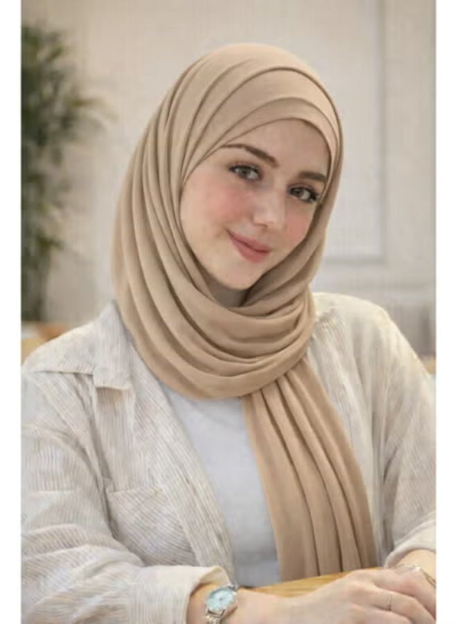 طقم طرحة مع بندانة   قطن ليكرا  باللون البيج مريح وثبات مثالي  مقاس 2م × 60سم - Image 2