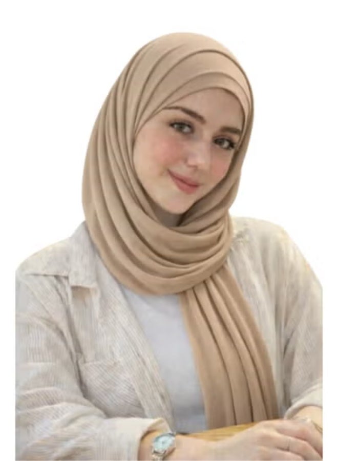طقم طرحة مع بندانة   قطن ليكرا  باللون البيج مريح وثبات مثالي  مقاس 2م × 60سم - Image 1