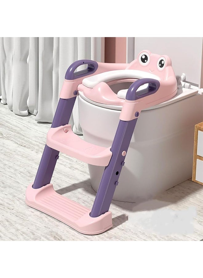 Toilet training seat with step stool - foldable potty training seat for children - splash guard with comfortable anti-slip cushion (PINK) - Image 1