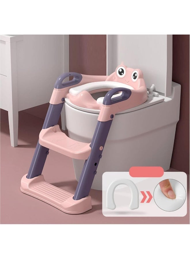 Toilet training seat with step stool - foldable potty training seat for children - splash guard with comfortable anti-slip cushion (PINK) - Image 3