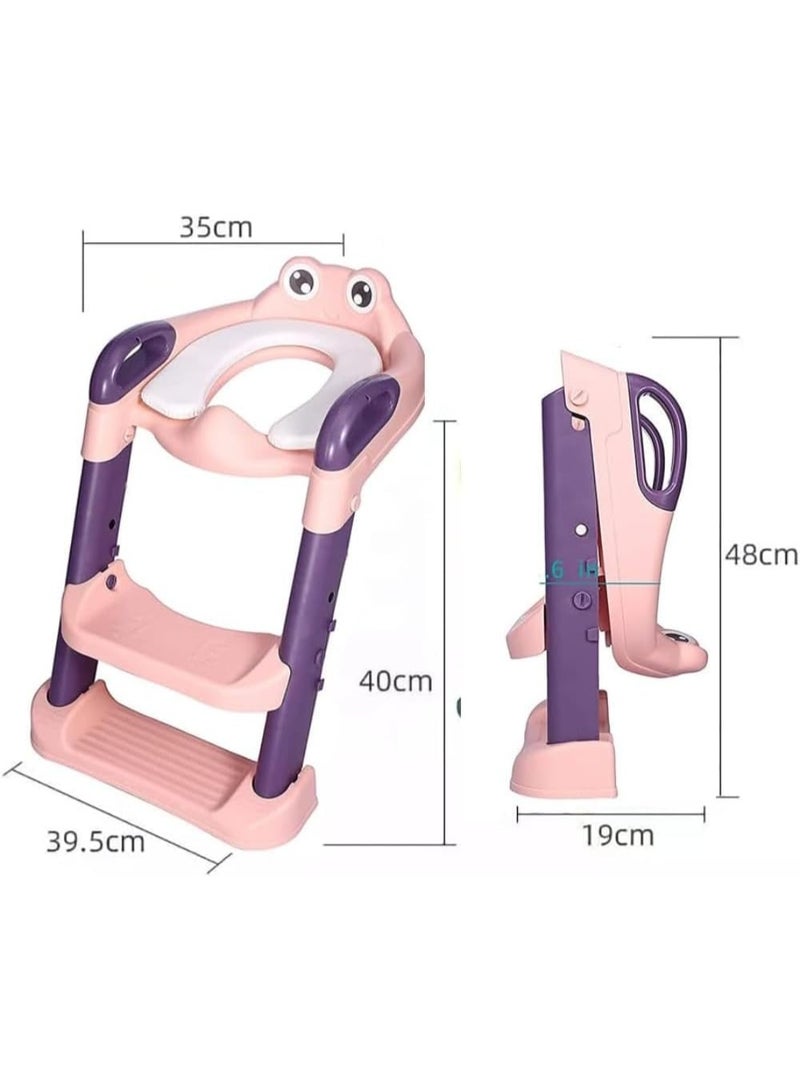 Toilet training seat with step stool - foldable potty training seat for children - splash guard with comfortable anti-slip cushion (PINK) - Image 2