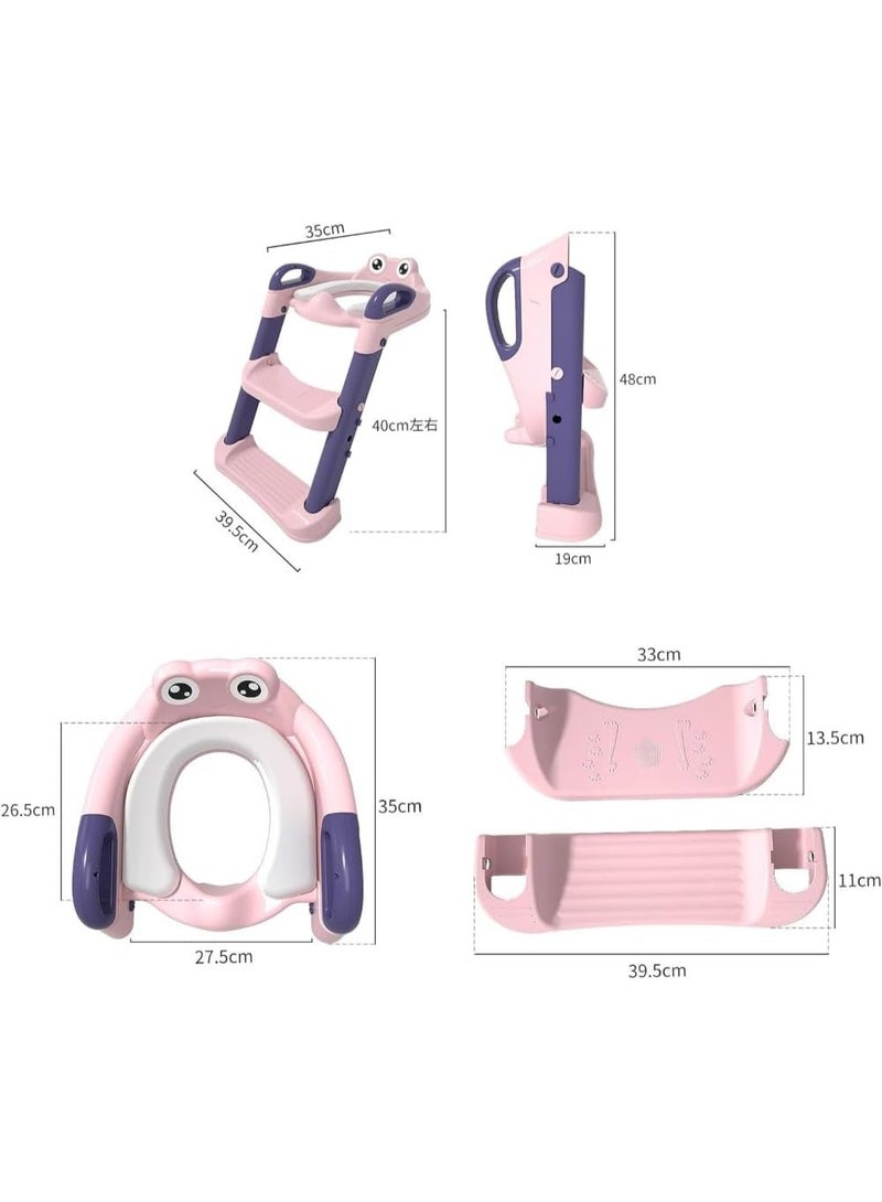 Toilet training seat with step stool - foldable potty training seat for children - splash guard with comfortable anti-slip cushion (PINK) - Image 5