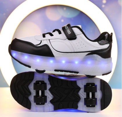 Generic Boys and girls new four-wheel heelloon shoes sole with wheels sliding flat bottom hot wheels flying skates 2988 black four wheel charging 