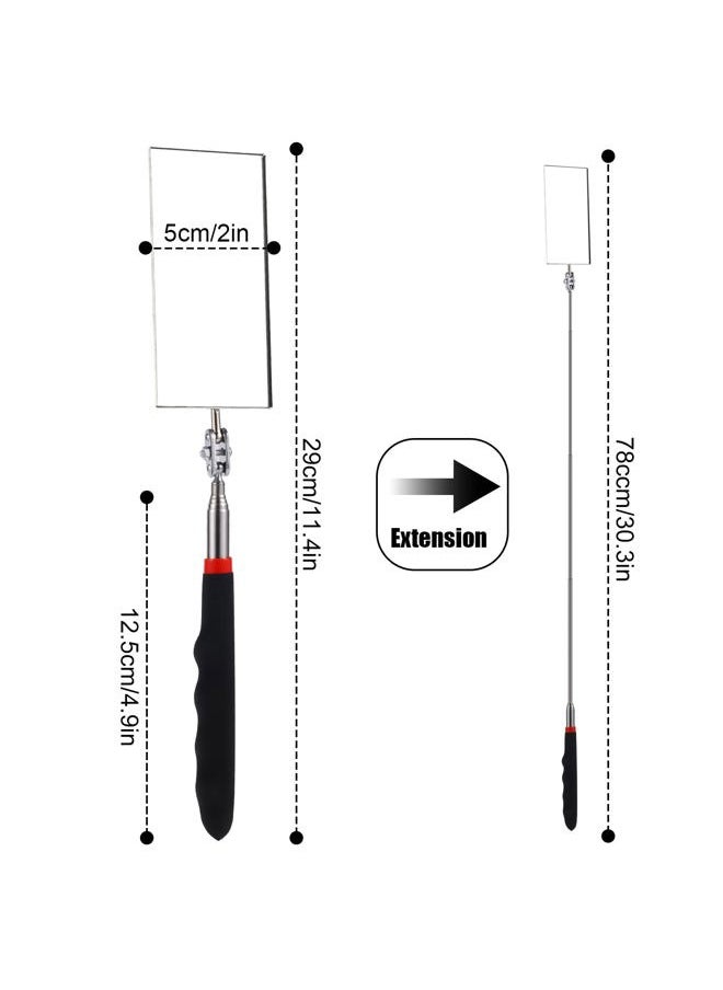 SAVITA Telescoping Inspection Mirror, Rectangle Telescopic Mechanics Mirror with Extended Handle Machine Tool Long Inspection Mirrors for Checking Vehicle Condition (11.42x30.71 Inch Handle)  - Image 2