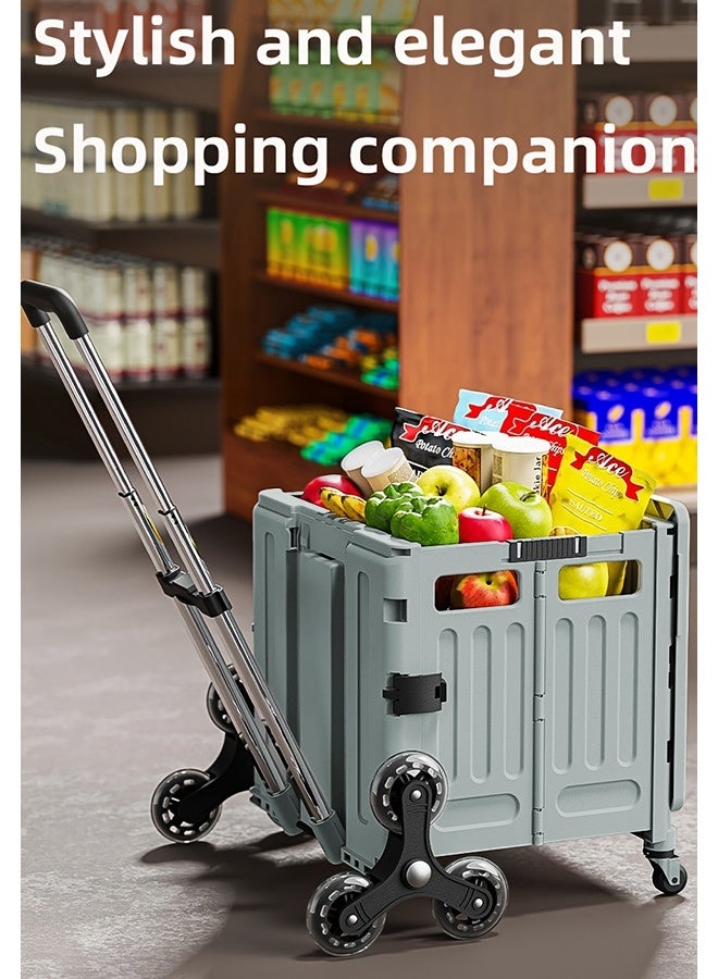 Folding Shopping Trolley with Stair Climbing Wheels，Adjustable Height Grocery Cart with Cover，Multifunctional Storage Cart，Durable and Sturdy, for Groceries Travel Picnic Camping Office - Image 4