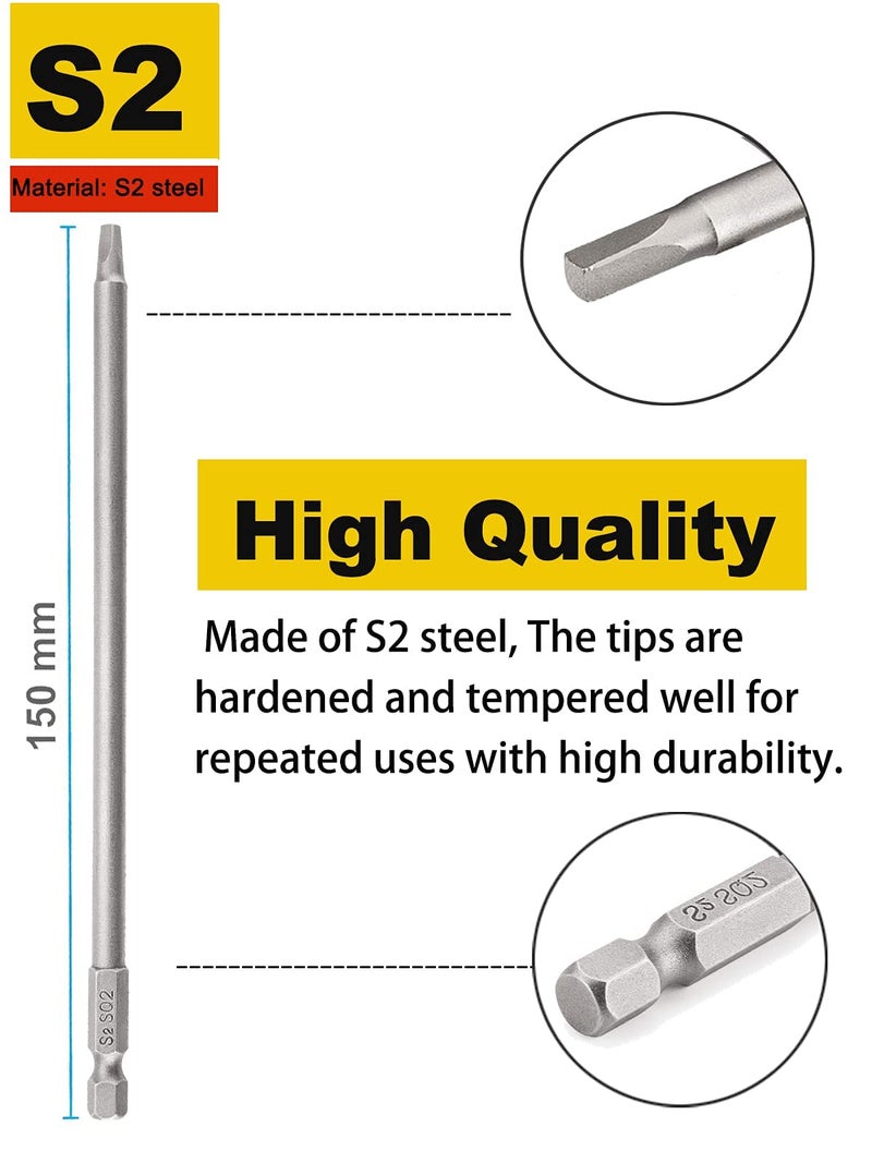 Rocaris 10pcs 1/4 Inch Hex Shank Long Magnetic Square Head Screwdriver Bits Set Power Tools SQ2 For Poket Hole Jig- 6 inch Length - Image 2