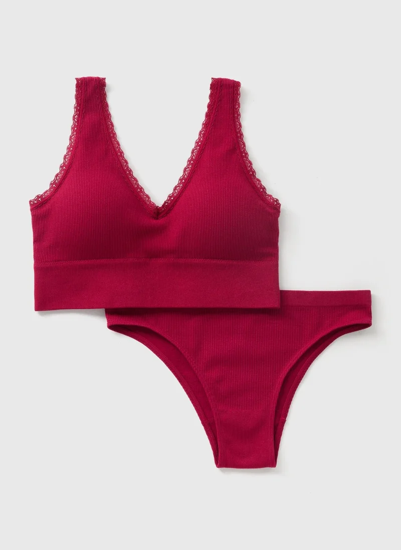 Matalan Burgundy Seamless Bra & Briefs Set