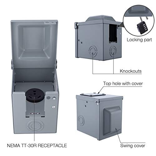 Miady 30 Amp 125 Volt RV Power Outlet Box, Enclosed Lockable Weatherproof Outdoor Electrical NEMA TT-30R Receptacle Panel, for RV Camper Travel Trailer Motorhome Electric Car Generator - Image 4