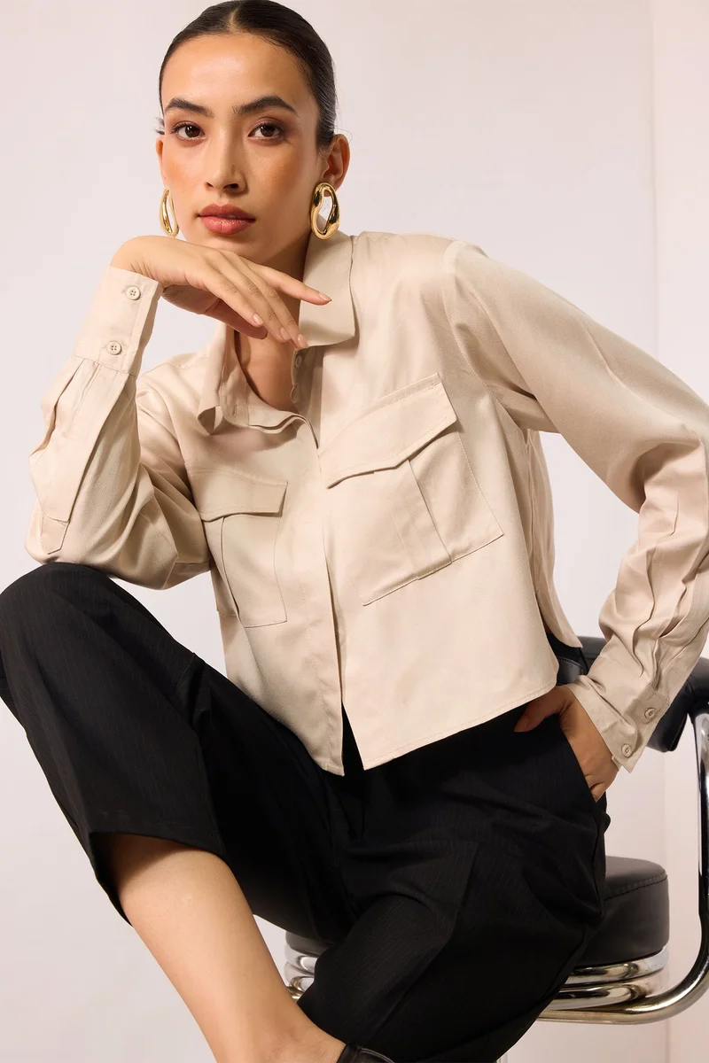 فيرجيو Viscose Oversize Workwear Shirts With Pockets for Women