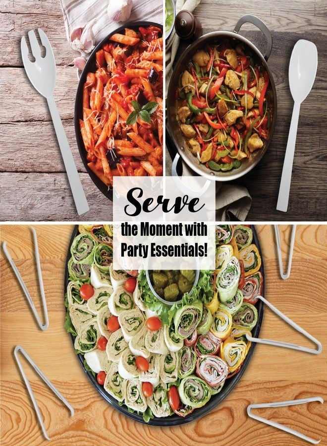 Party Essentials Plastic Party Buffet Serving Utensils Kit, Spoons/Forks/Tongs, 20-Piece, White - Image 3
