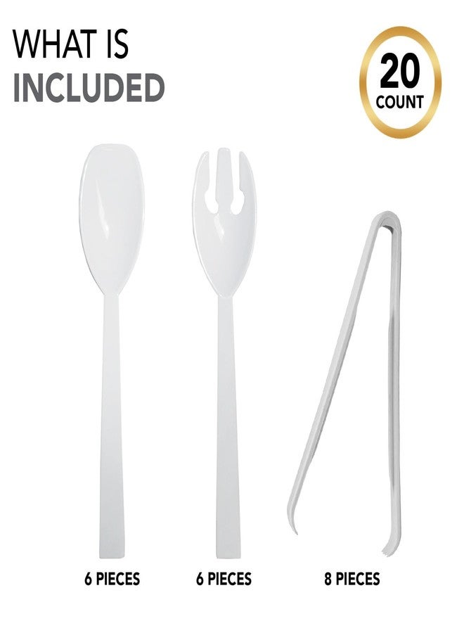 Party Essentials Plastic Party Buffet Serving Utensils Kit, Spoons/Forks/Tongs, 20-Piece, White - Image 4
