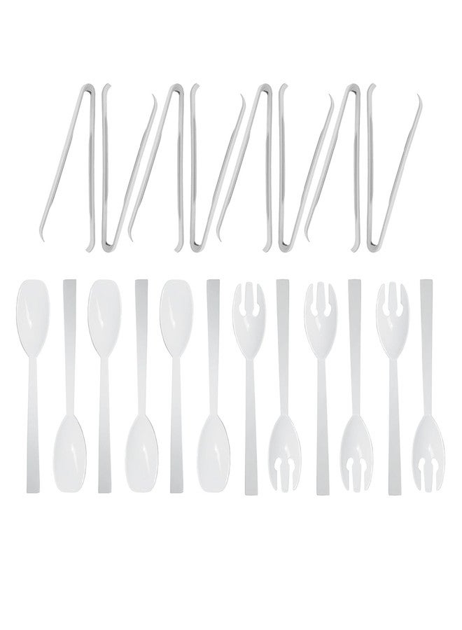 Party Essentials Plastic Party Buffet Serving Utensils Kit, Spoons/Forks/Tongs, 20-Piece, White - Image 1