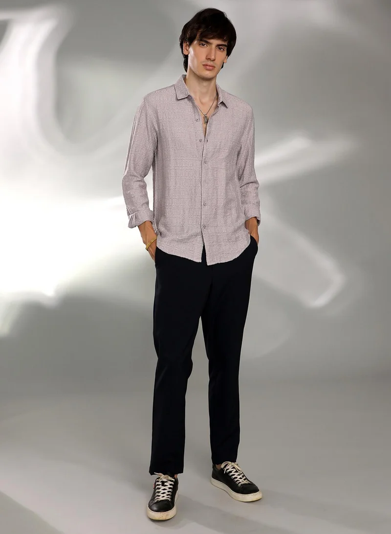 CAHOOT  Men's Coin Grey Solid Textured Knit Shirt for Men | Best Price UAE