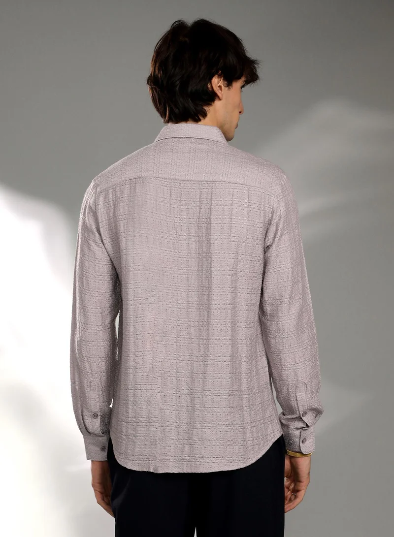 CAHOOT  Men's Coin Grey Solid Textured Knit Shirt for Men | Best Price UAE