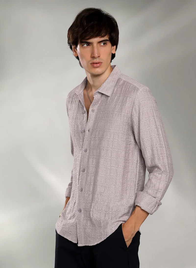 CAHOOT  Men's Coin Grey Solid Textured Knit Shirt for Men | Best Price UAE