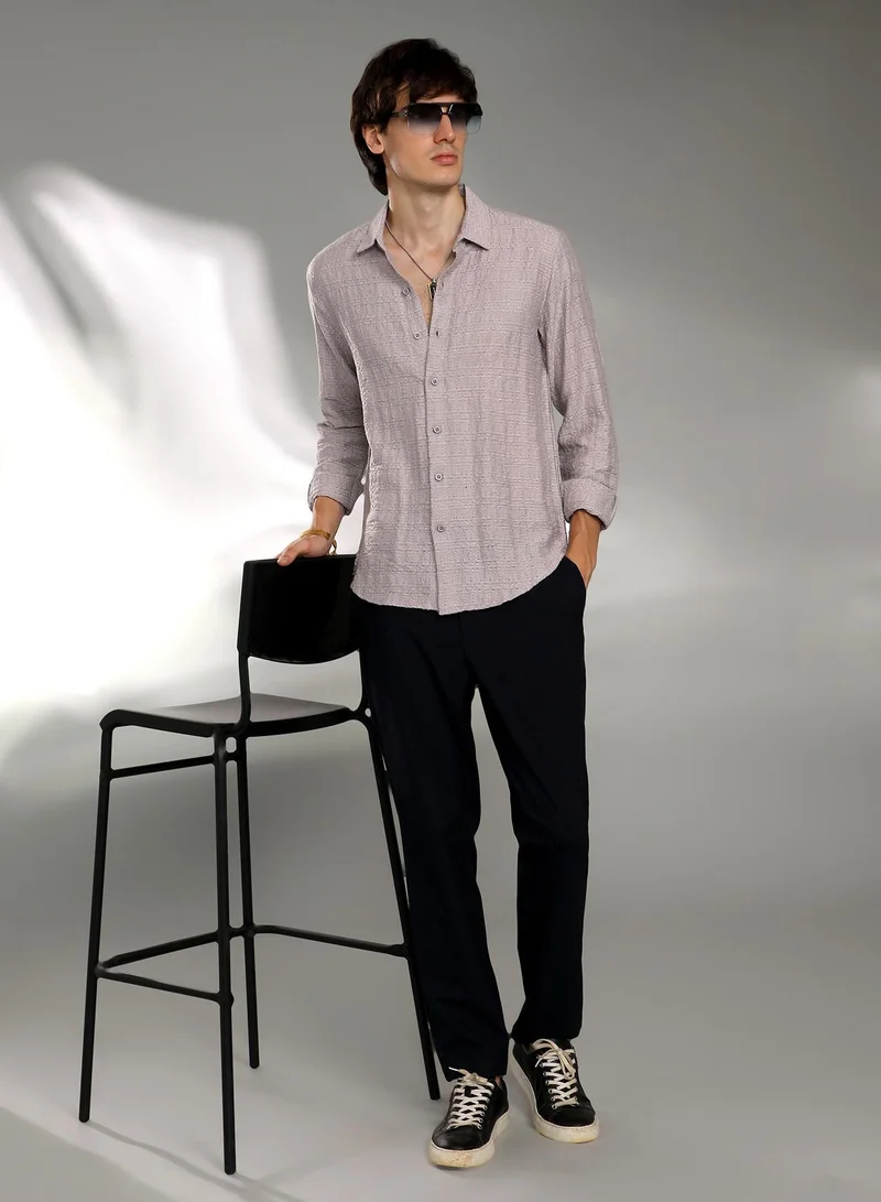 CAHOOT  Men's Coin Grey Solid Textured Knit Shirt for Men | Best Price UAE
