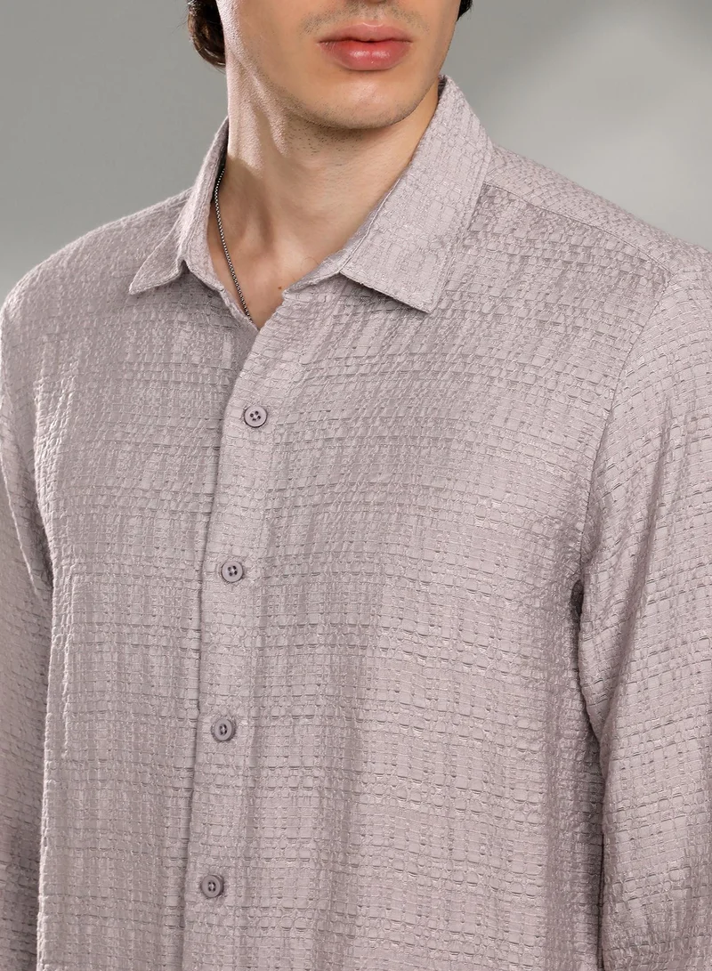 CAHOOT  Men's Coin Grey Solid Textured Knit Shirt for Men | Best Price UAE