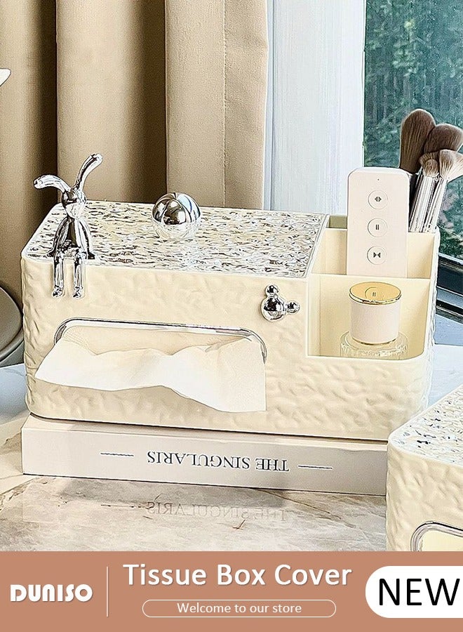 DUNISO Multifunctional Rectangle Tissue Box Cover, Modern Tissue Box with Stationery Remote Control Box, Table Storage Box Container, Facial Tissue Holder for Bathroom, Countertop, Kitchen, Bedroom Dresser and Office Room - Image 1